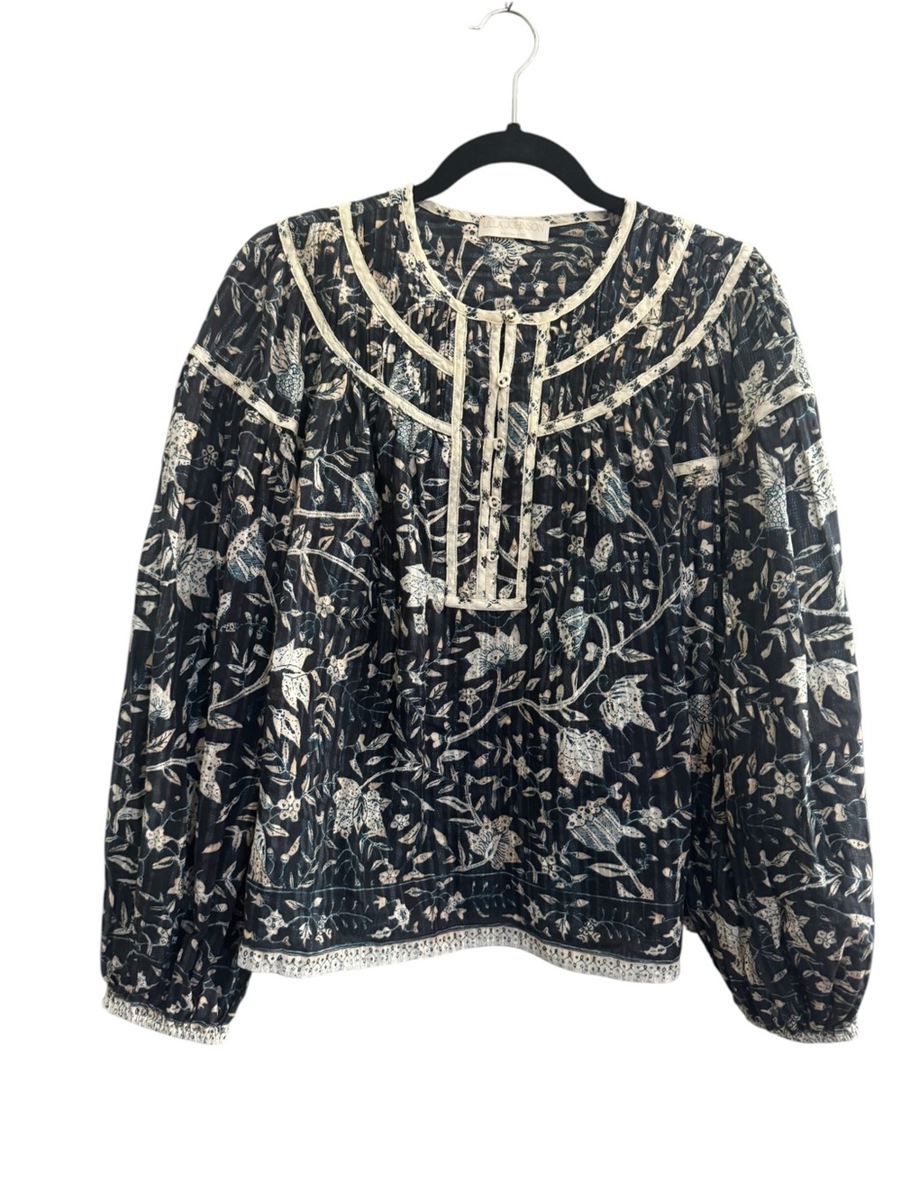 Ulla Johnson Size 6 women’s top Kirana Floral Blue Cream Blouse Rainforest #7442